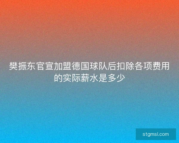 樊振东官宣加盟德国球队后扣除各项费用的实际薪水是多少 樊振东官宣加盟德国球队后扣除各项费用的实际薪水是多少